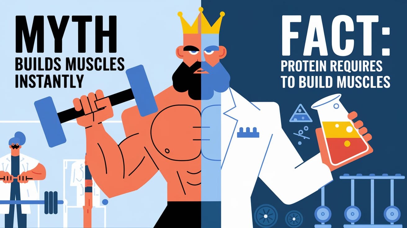 an illustration of a myth vs fact infograph about protein